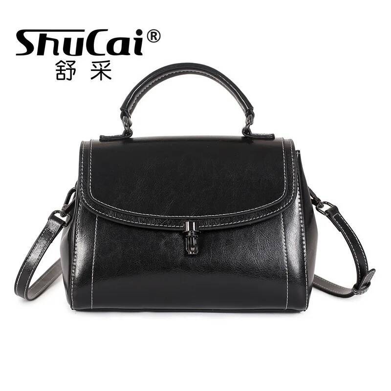 Genuine Leather Women's Bags Cowhide Handbags Simple Premium Feeling Large Capacity Shoulder Crossbody Bag Female