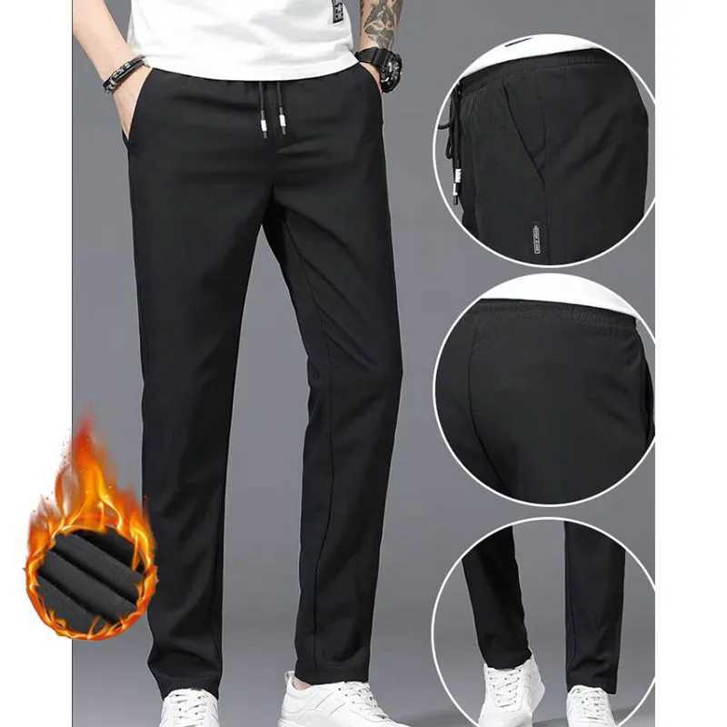 2024 New Autumn and Winter Mens Casual Pants Loose Thick Plus Fleece High Stretch Sports Pants Simple Straight Leg Pants W250819