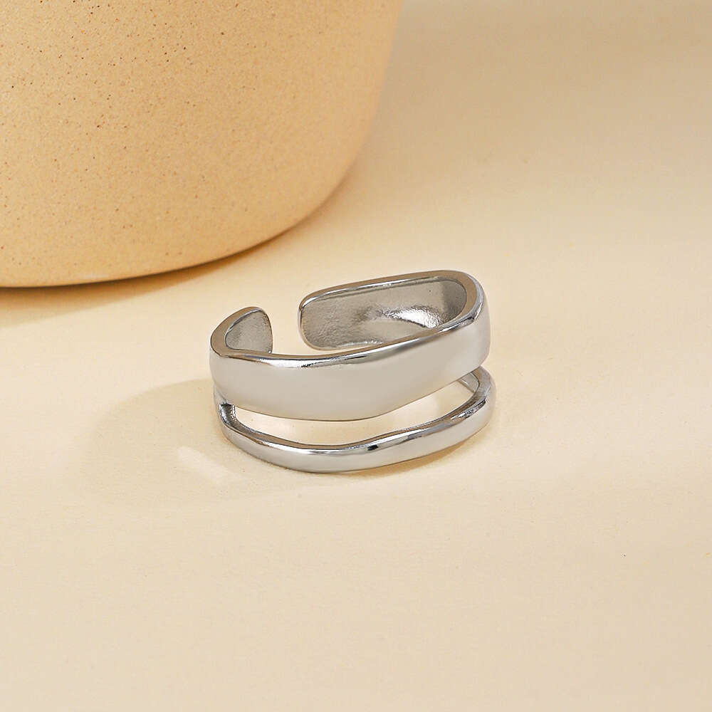 Simple Double Layer Titanium Fashion Trendy Niche Design Gold Plated Stainless Steel Ring for Women