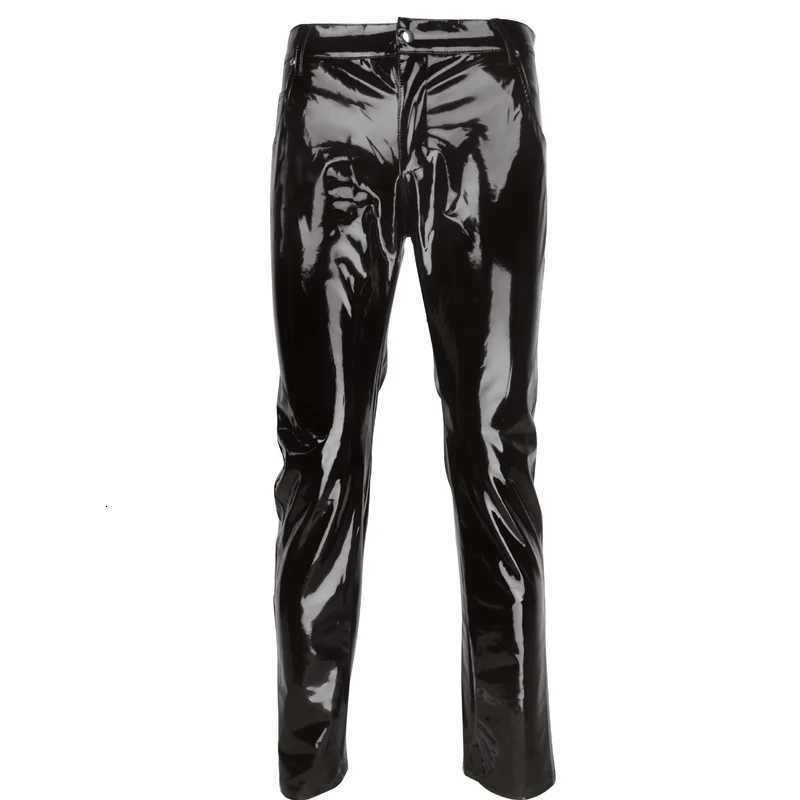 Black Party Stage Performance Slim Fit Biker Faux Leather Pants Shiny PVC Latex Trousers Fashion Motorcycle Mens Pants W250819
