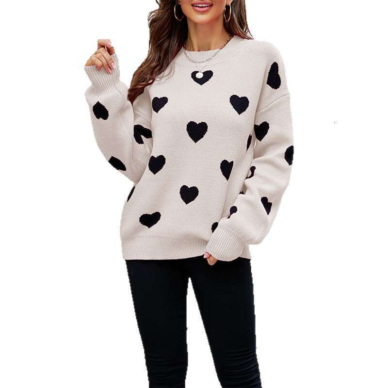 Winter Women's New Valentine's Day Heart Peach Pullover Knitted Loose Sweater B5