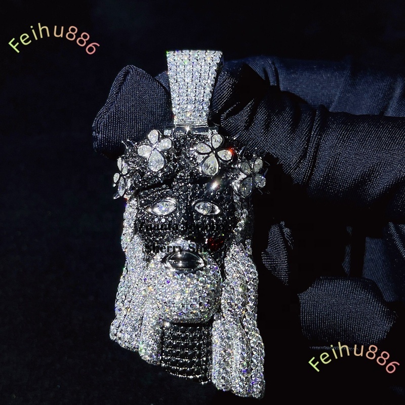 2025 new style Rapper Jewelry Custom Made Iced Out Vvs Moissanite Rosary Chain With Black Diamond Jesus Pendant