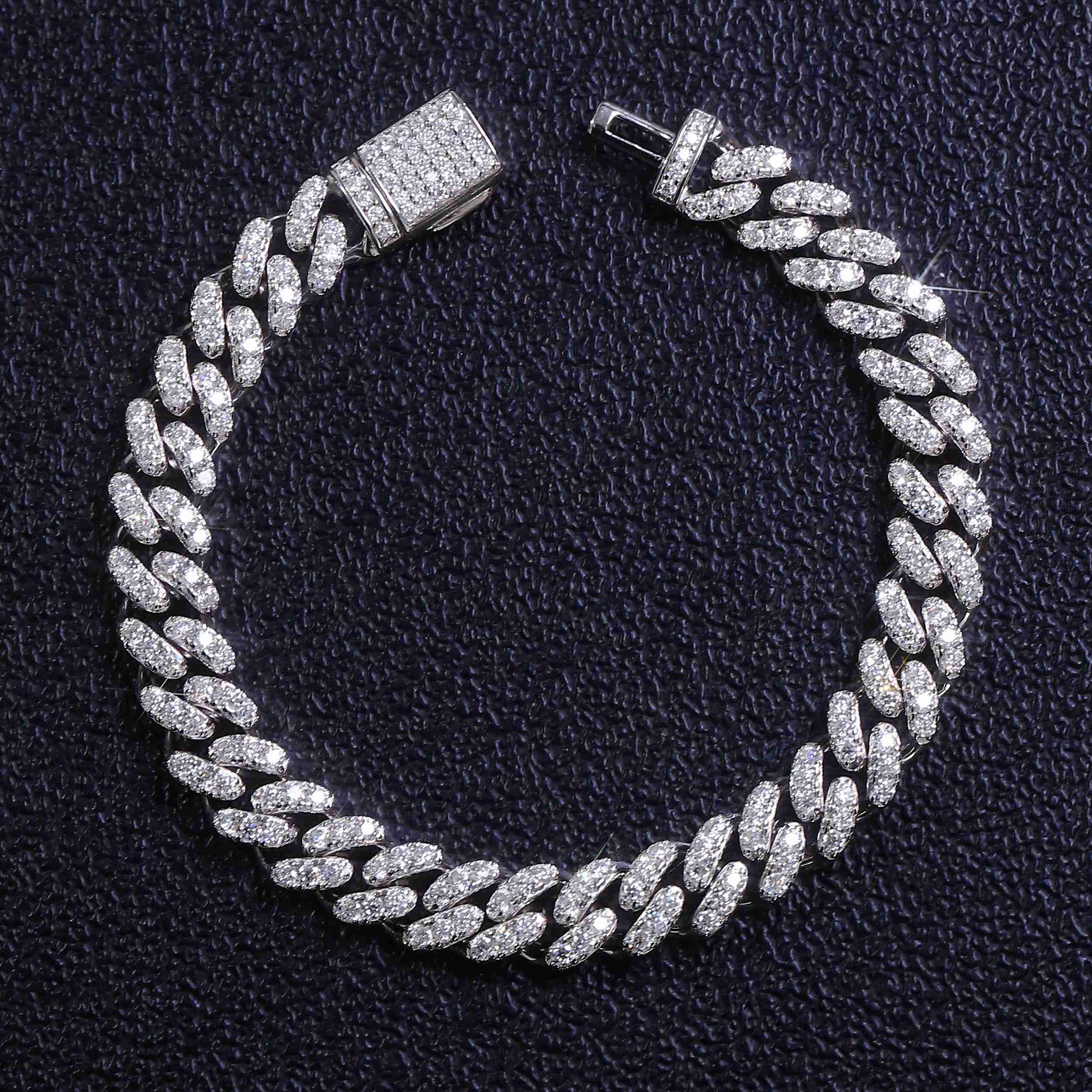 8mm Moissanite Cubic Link bracelet Chain 925 Sterling Silver with gold Plating Hiphop necklace Trendy Style for Party or Gift