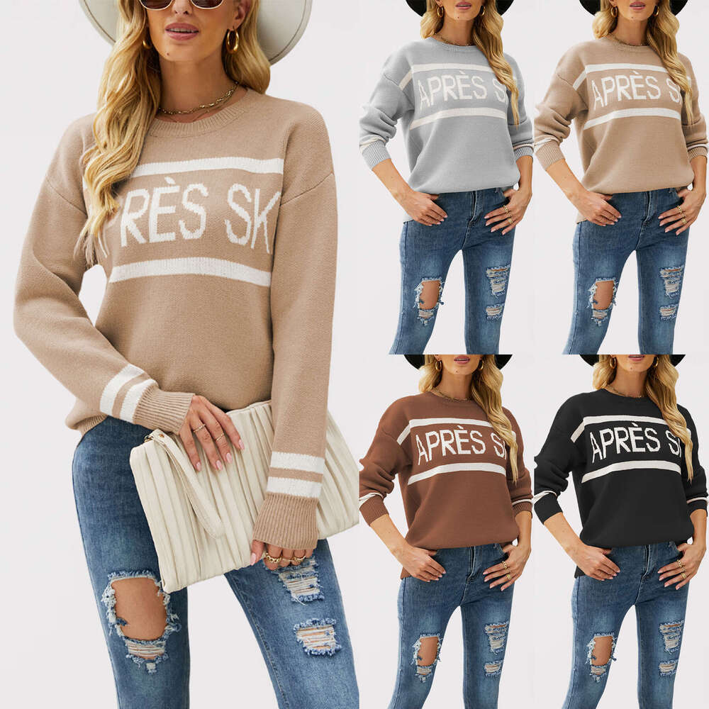 New Autumn Winter Temu Round Neck Letter Jacquard Casual Women's Knitted Sweater B5