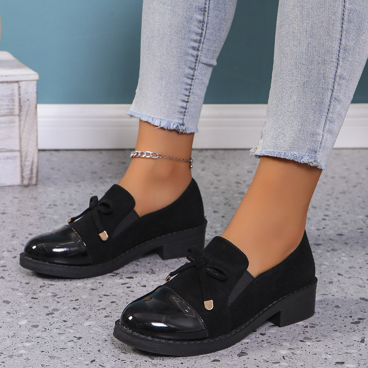 2025 New Casual Slip-On Loafers for Women, Autumn Bowknot Chunky Heel Large Size Shoes 43 ddmymoon