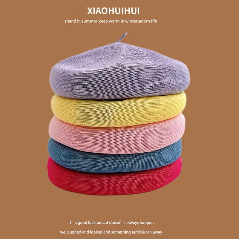 Summer Thin Breathable Cotton Yarn Beret Girls Versatile Korean Version Solid Color Painter Hat Fresh Literary Bud Hat 250819