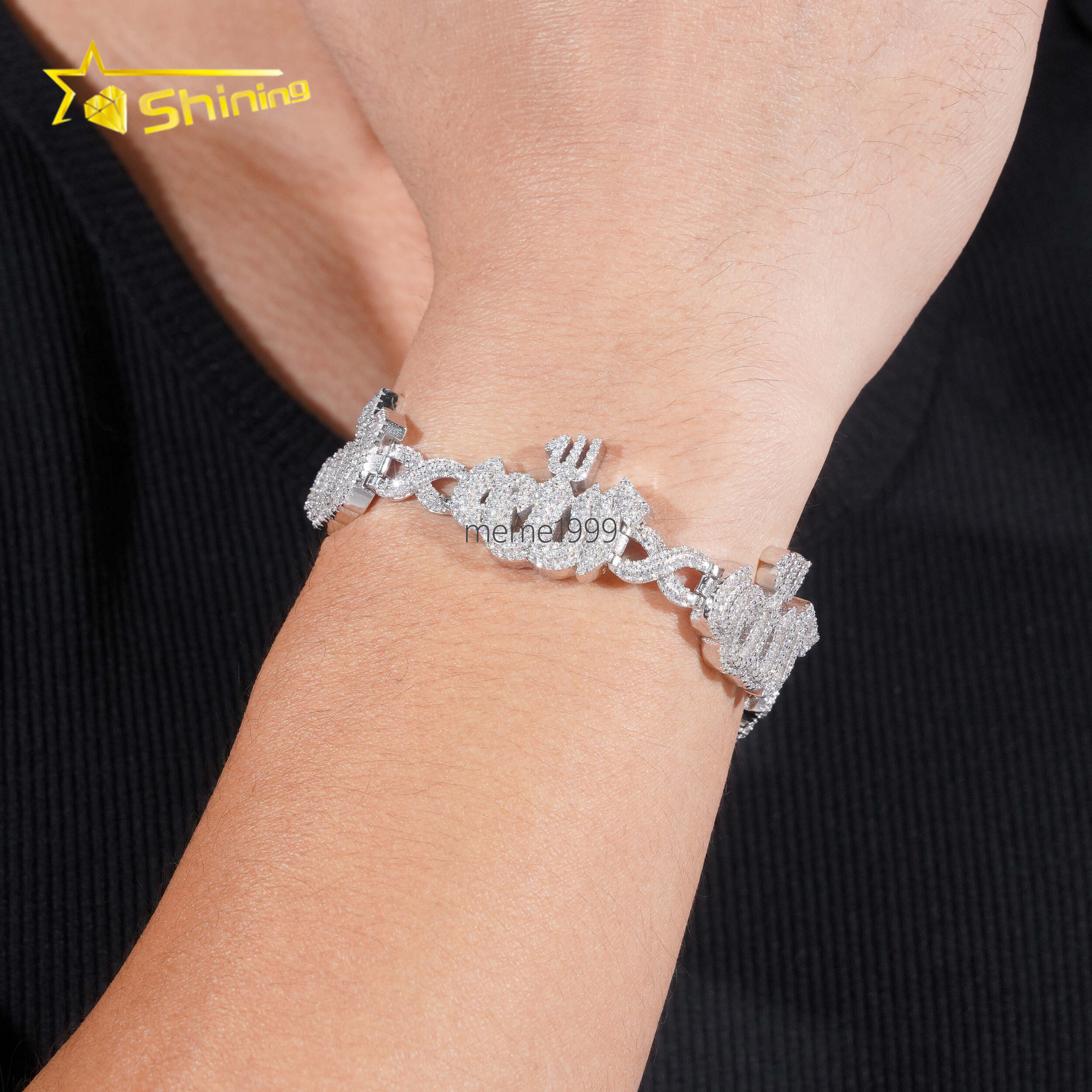 Fashion Fine Jewelry Sterling Silver 925 Vvs Moissanite Lab Diamond Hip Hop Iced Out Jewelry Cuban Link Chain Bracelet Men