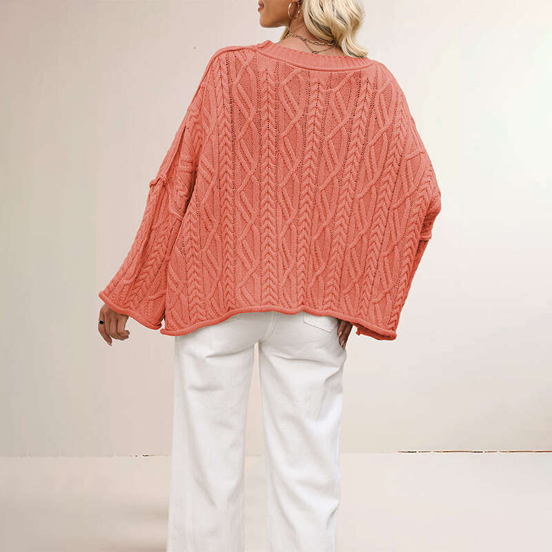 New Autumn Winter Women's Clothing Plus Size Short Loose Braided Solid Color Knitted Sweater B3