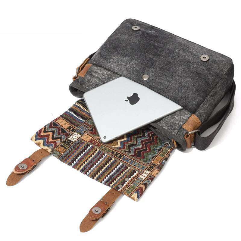 High Quality Waxed Canvas Shoulder National Style Crossbody Young Men Patchwork Color Flap Sling Bag 2022