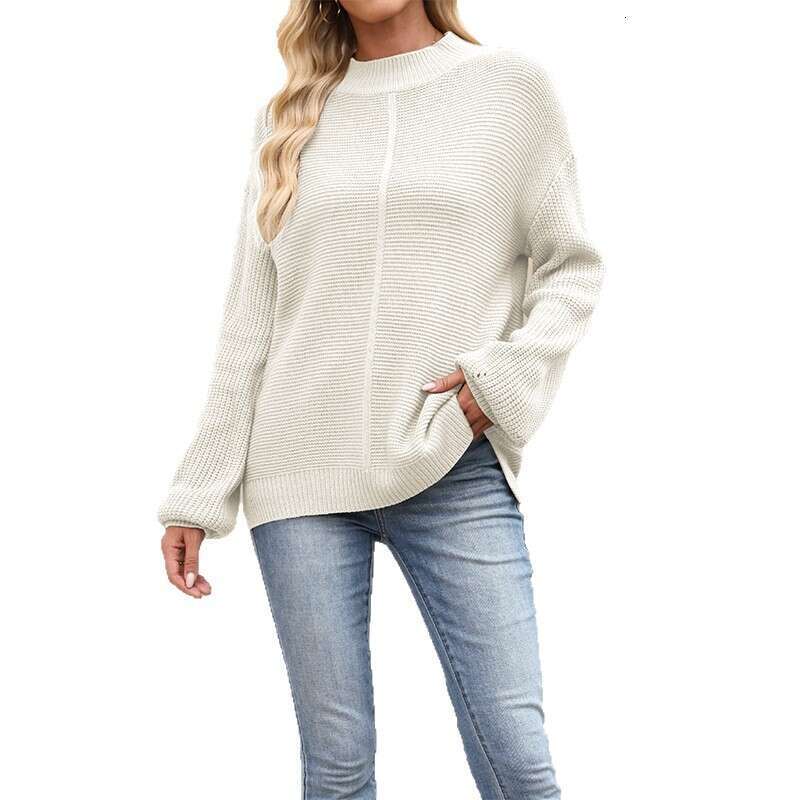 New Autumn And Winter Women's Sweater Solid Color Half Turtleneck Loose Pullover Knitwear B3