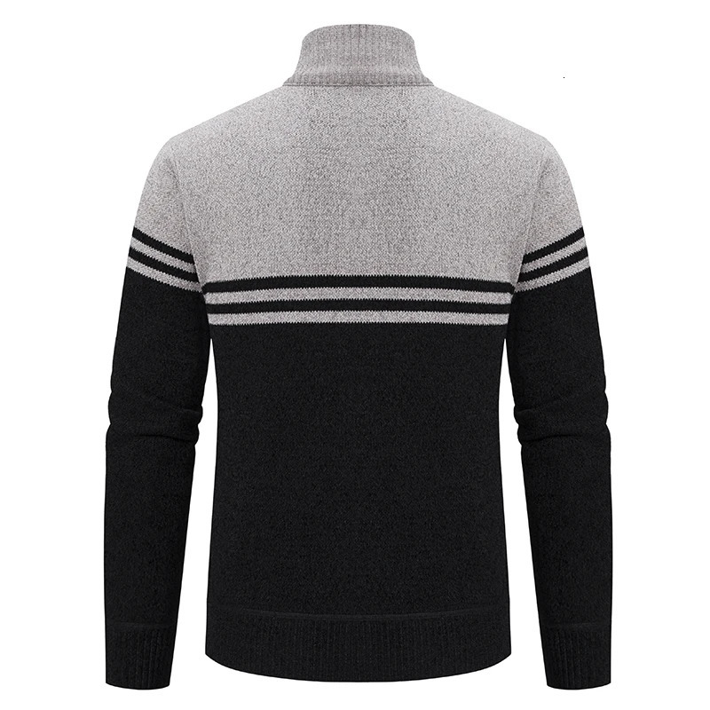 Mens Winter Sweater Thick Fleece Warm Casual Stand Collar Zipper Cardigan Fashion Striped Coat 250819