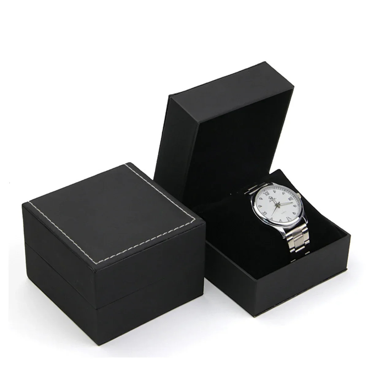 Lnofxas Black Single Watch Gift Box with Pillow PU Leather Wristwatch Display Case Organizer for Men Clamshell leather watchcase 250819