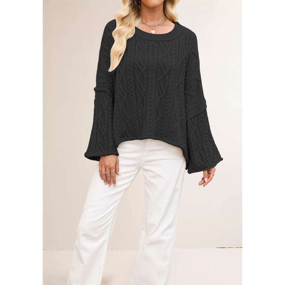 New Autumn Winter Women's Clothing Plus Size Short Loose Braided Solid Color Knitted Sweater B3