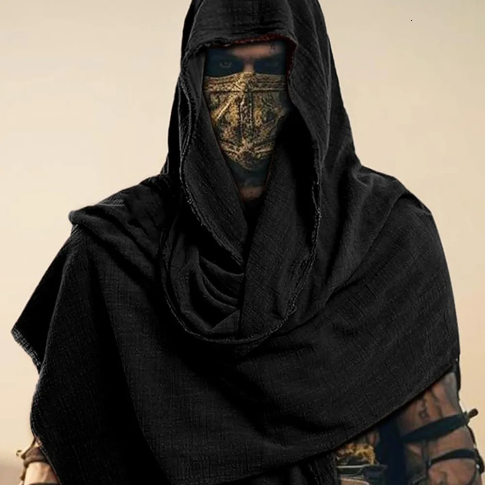 Cosplay Mens Medieval Pirate Retro Hood Scarf Black/Brown Wrap Cloak Vintage Halloween Masquerade Costume Shoulder Cowl 250818