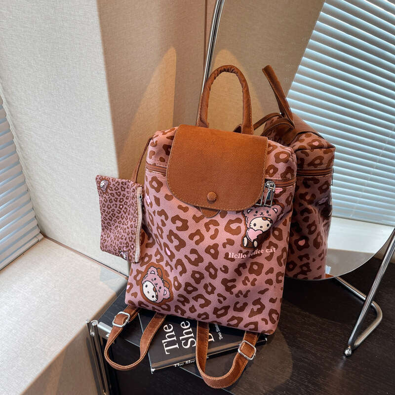 Designer American Style Leopard for Women 2025 Summer Cute Print Versatile Casual Outdoor Bags Commuting Small Backpack
