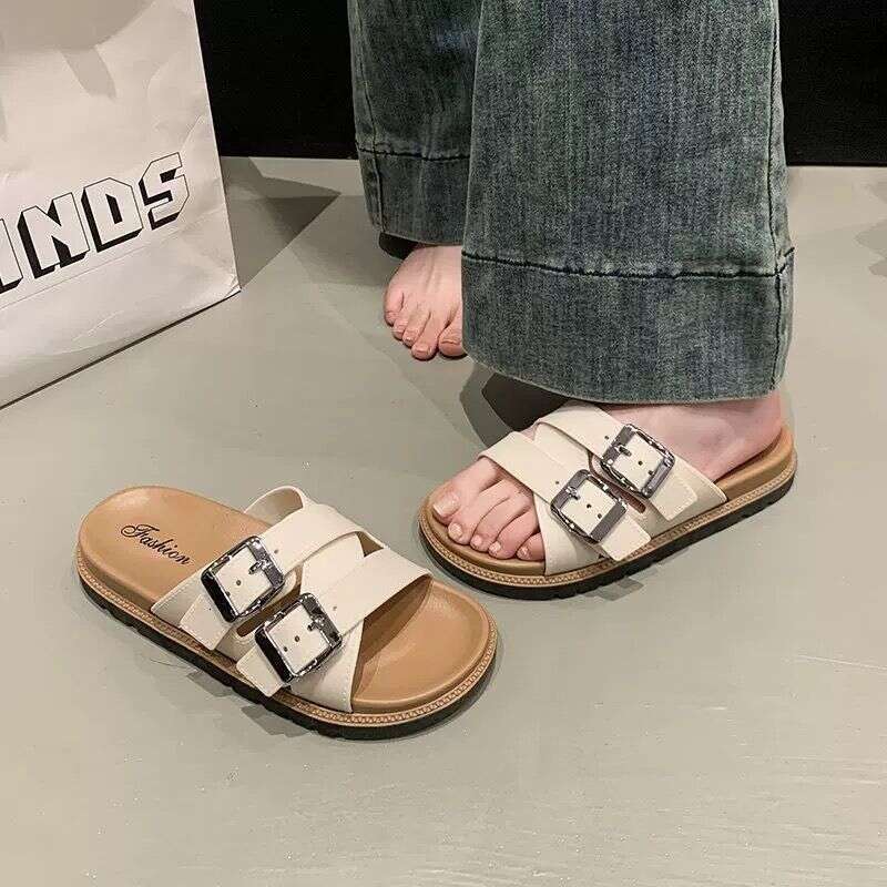 Fashion Korean Style Casual Versatile Beach Sandals 2025 Summer New Thick Sole Designer Shoes One-Strap Women's Shoe Outdoor Slippers