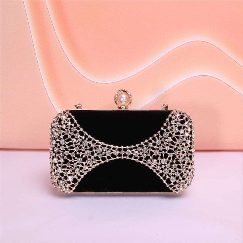 Hot Style Of The Season, Noble And Elegant Metal Hollow Carved Veet Pearl Handle Evening Party Clutch Bag