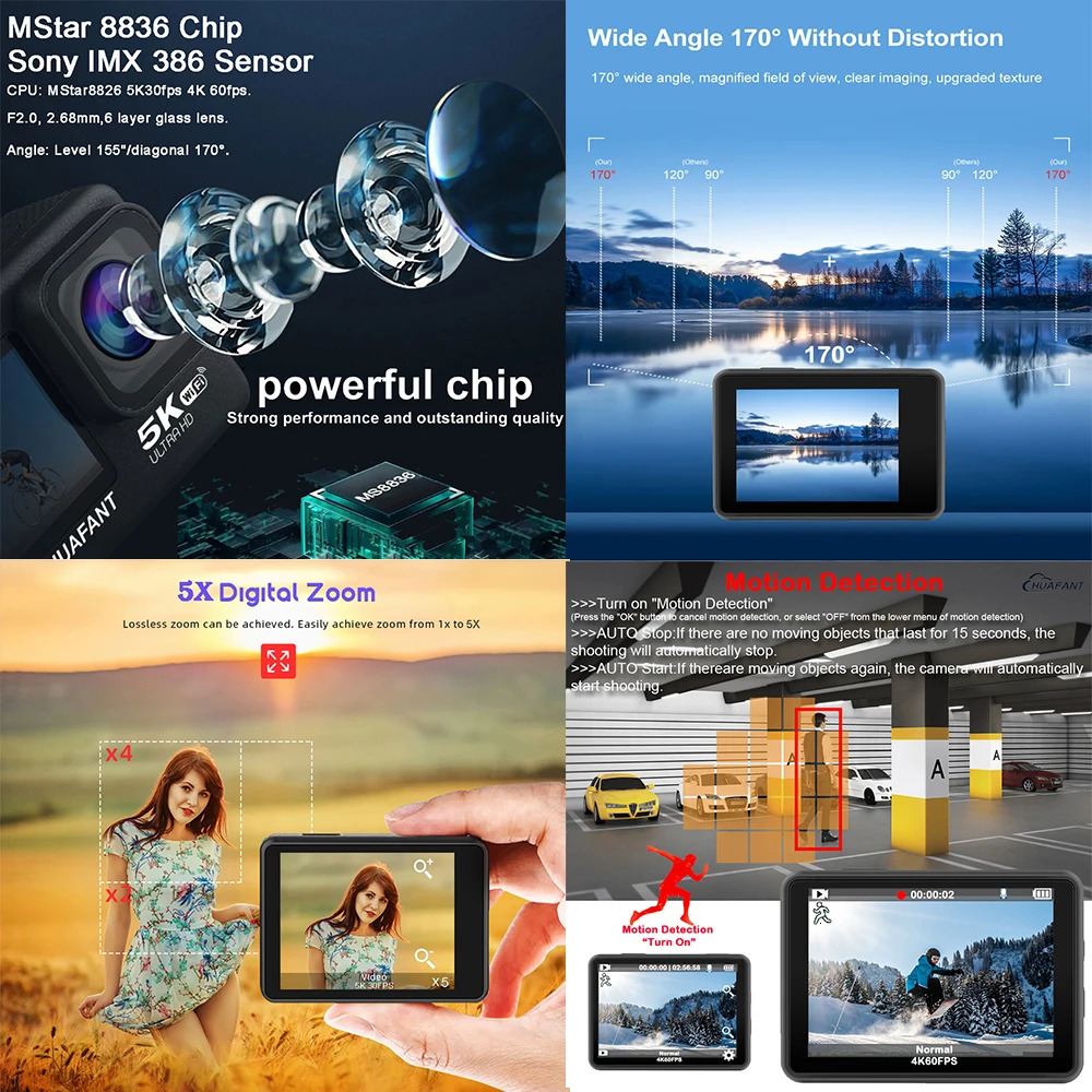 Action Camera G9SE 5K 4K60FPS 50MP 2.0 Touch LCD EIS Dual Screen Wi-Fi 170D Pre-Record DVR Waterproof 30M 5X Zoom Sports Camera 250813