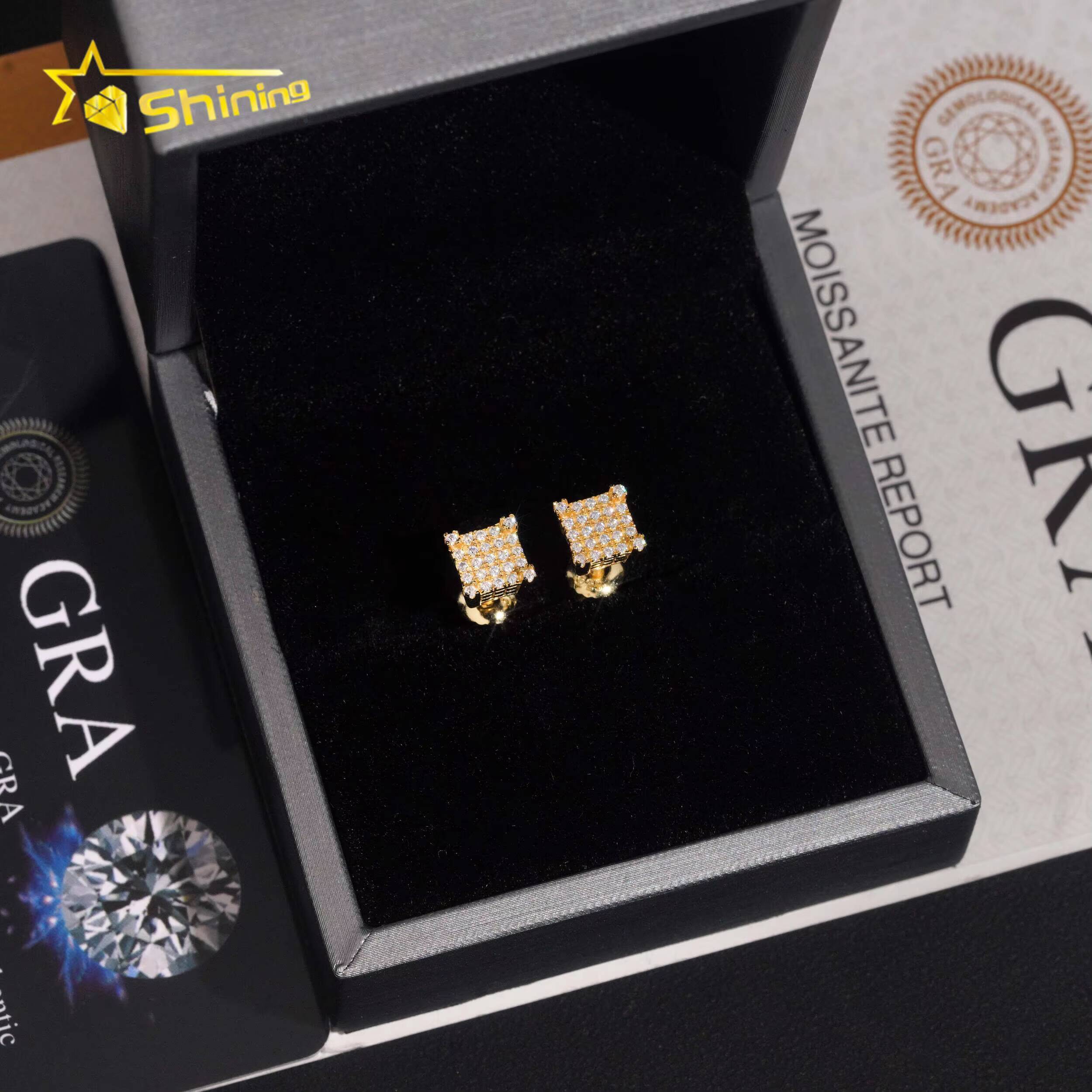 Fast Shipping Gold Plated 925 Sterling Silver Iced Out VVS Diamond Moissanite Screw Back Stud Earrings RTS Fine Jewelry