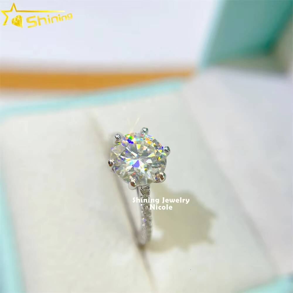 Hot Sale 6 Prong 18k Gold Plated Sterling Silver Women Round Vvs 3ct Moissanite Engagement Rings