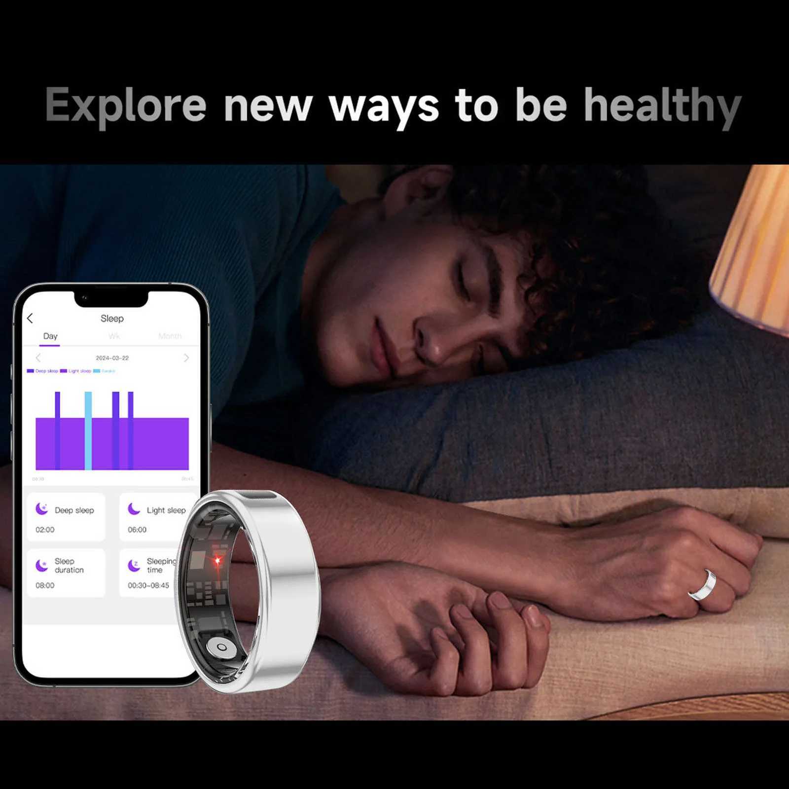 Health Ring Smart Ring Fitness Men Women IP68 Health Exercise Record Steps with Charging Bay Silver W250819