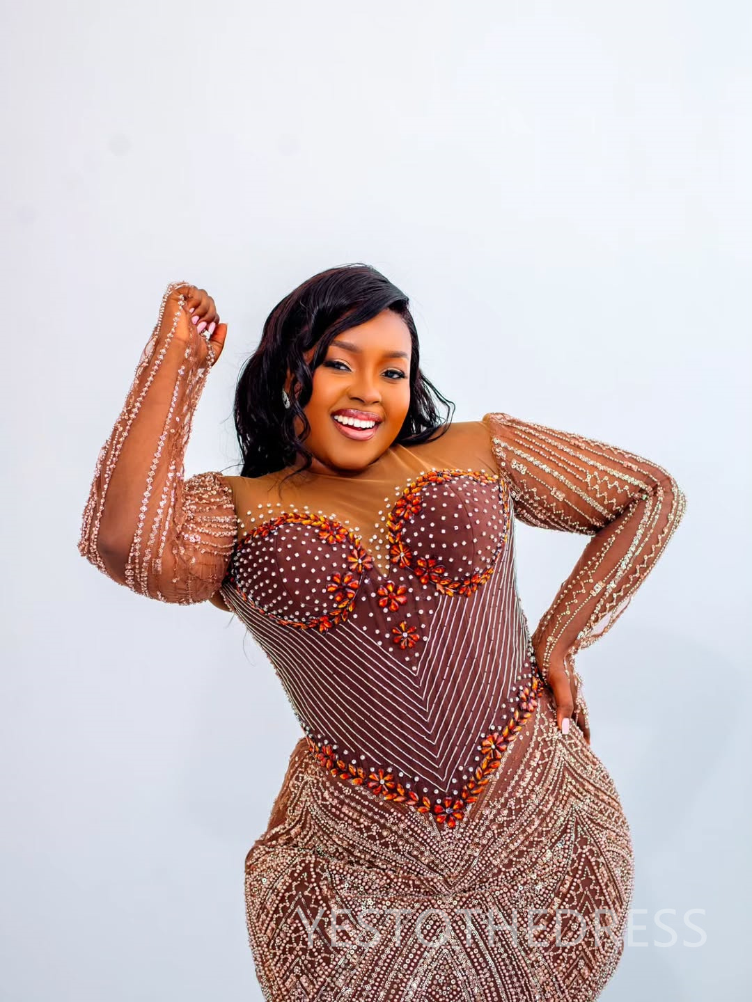 Plus Size Mermaid Prom Dress 2025 Evening Dresses Robe De Sorrie Sheer Neck Beaded Lace Long Sleeves Crystals Birthday Dress Second Reception Gowns AM