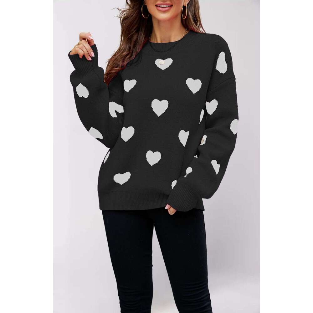 Winter Women's New Valentine's Day Heart Peach Pullover Knitted Loose Sweater B5