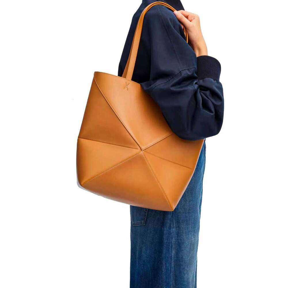 Cowhide Geometric Folding Tote 2025 New Niche Design Genuine Leather Large Capacity Handbag Color Block Women's Shoulder Bag