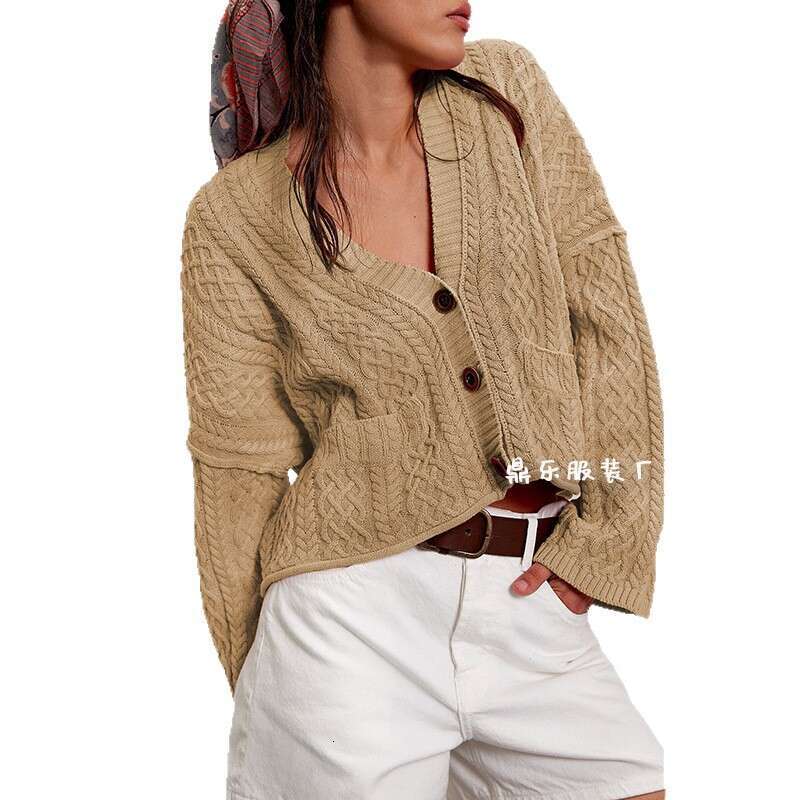 New Autumn And Winter Women's Short Twist Loose Solid Color Knitted Cardigan Jacket B3