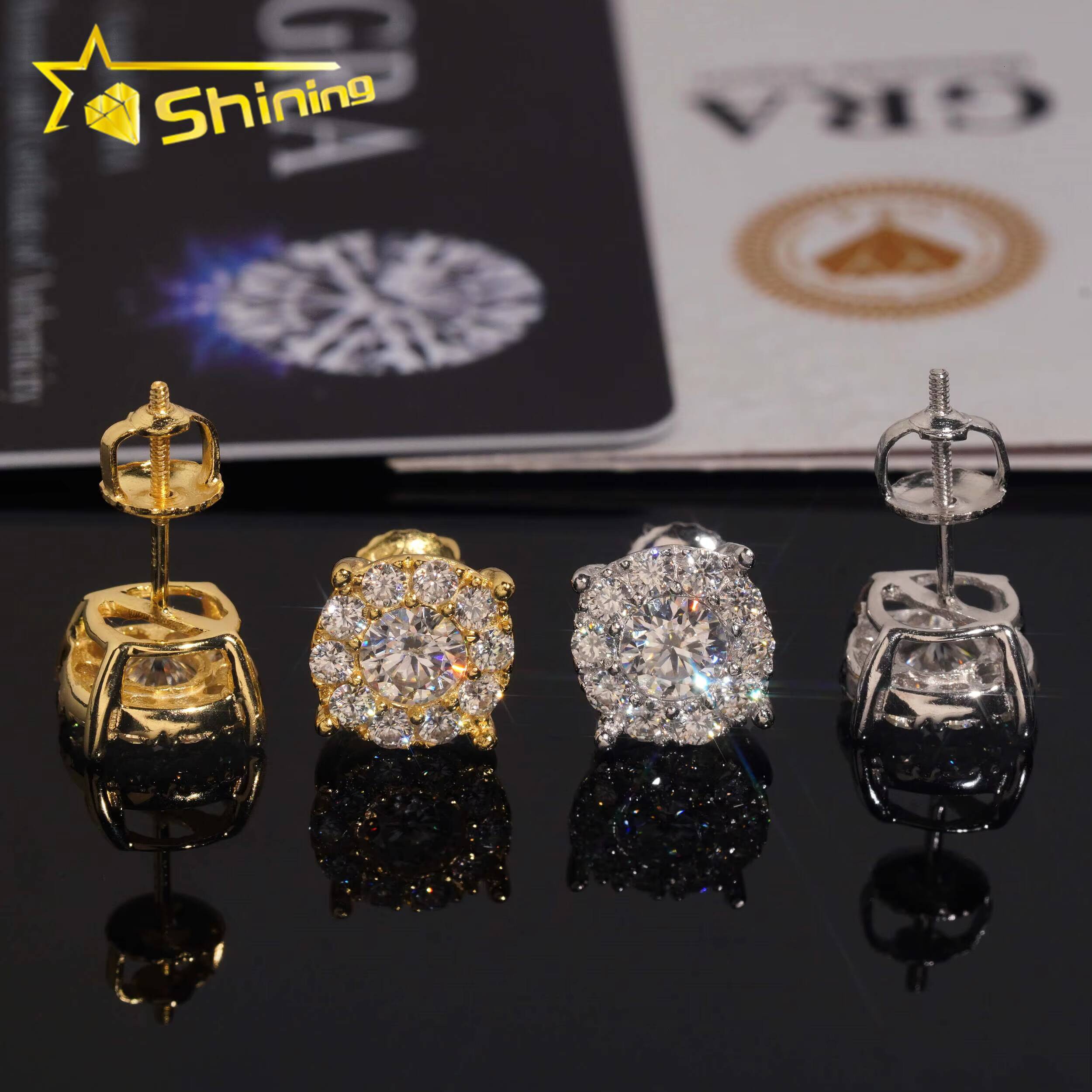 2025 new style Round Shape Iced Out Sparkling Earrings 925 Sterling Silver Moissanite Screw Back Stud Earring