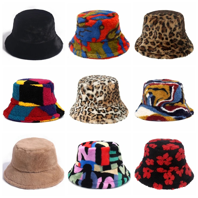 Winter Bucket Hat Womens Fashion Leopard Panama Warm Hats Female Vintage Faux Fur Fisherman Cap Hats For Women Drop 250819
