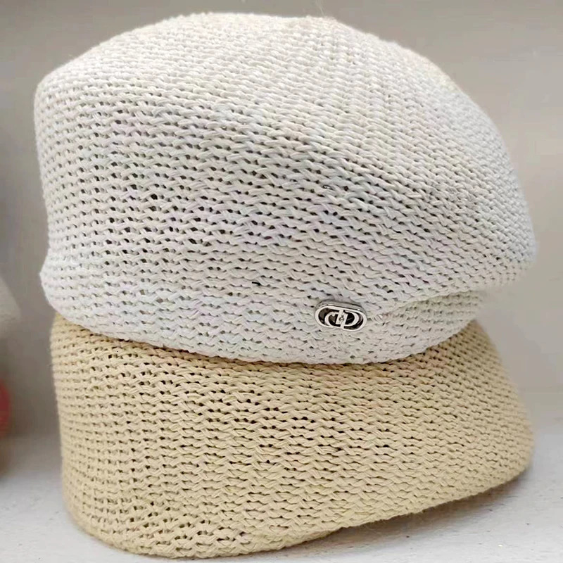 Paper beret hat for women summer thin breathable finalize the mushroom cap versatile temperament painter cap 250814