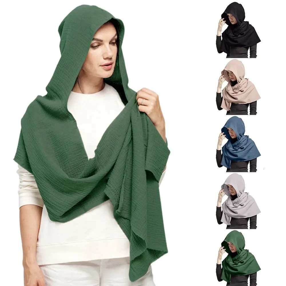 Scarf Shawl Scarf Cape Multifunctional Usage Fashion Multifunctional Hooded Cowl Solid Color Soft Linen Cotton Cowl Hood 250818