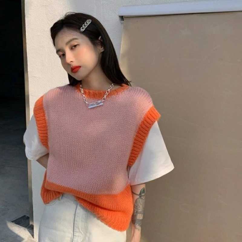 Graphic Cute Striped Knit Tops for Women Vest Kaii Womens Sweater Round Neck Modern Cashmere Sale 2024 New Collection Warm XJ250819