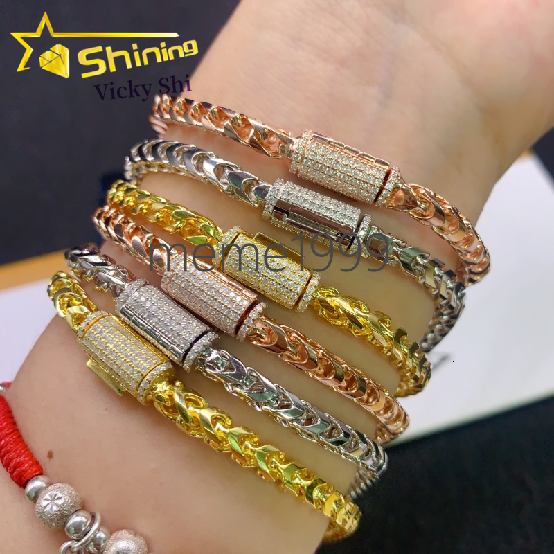 New Design Hip Hop Link Chain 925 Silver Gold Plated Moissanite Cuban Link Chain VVS Moissanite Cuban Bracelet