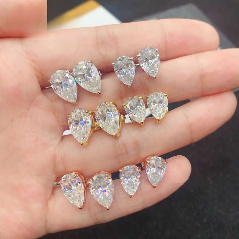 Wholesale Price Fine Jewelry Women Sier Pear cut Moissanite Dia Stud Earrings GRA Certificated