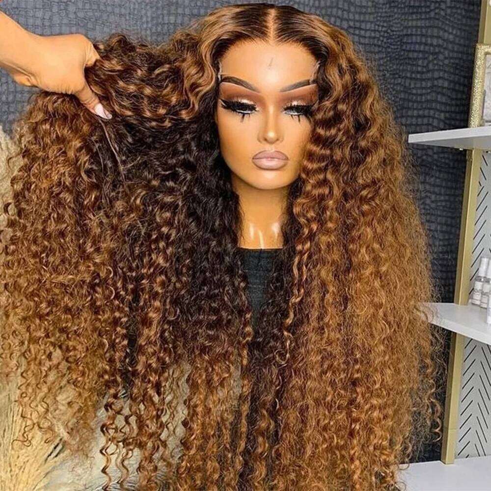 Highlight Brown Deep 13X6 Frontal Wig Honey Blonde Water Wave Wear Go Glueless 6X4 HD Lace Front Human Hair Wigs