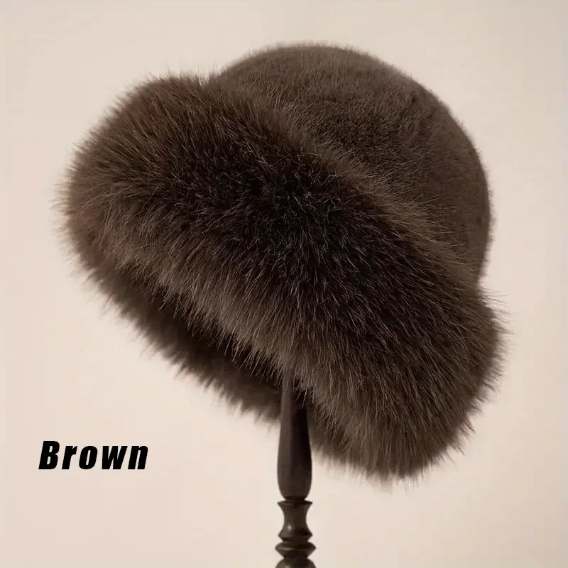 Solid Color Bucket Hat Thick Coldproof Faux Fur Basin Hats Soft Plush Fisherman Cap For Women Autumn Winter 250819