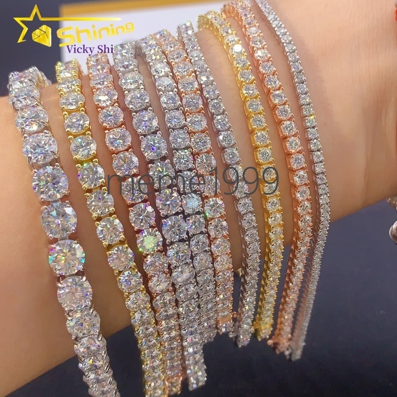 Dropshipping Fine Jewelry 925 Sterling Silver Men Women 2mm 3mm 4mm 5mm Moissanite Diamond Tennis Chain Bracelet