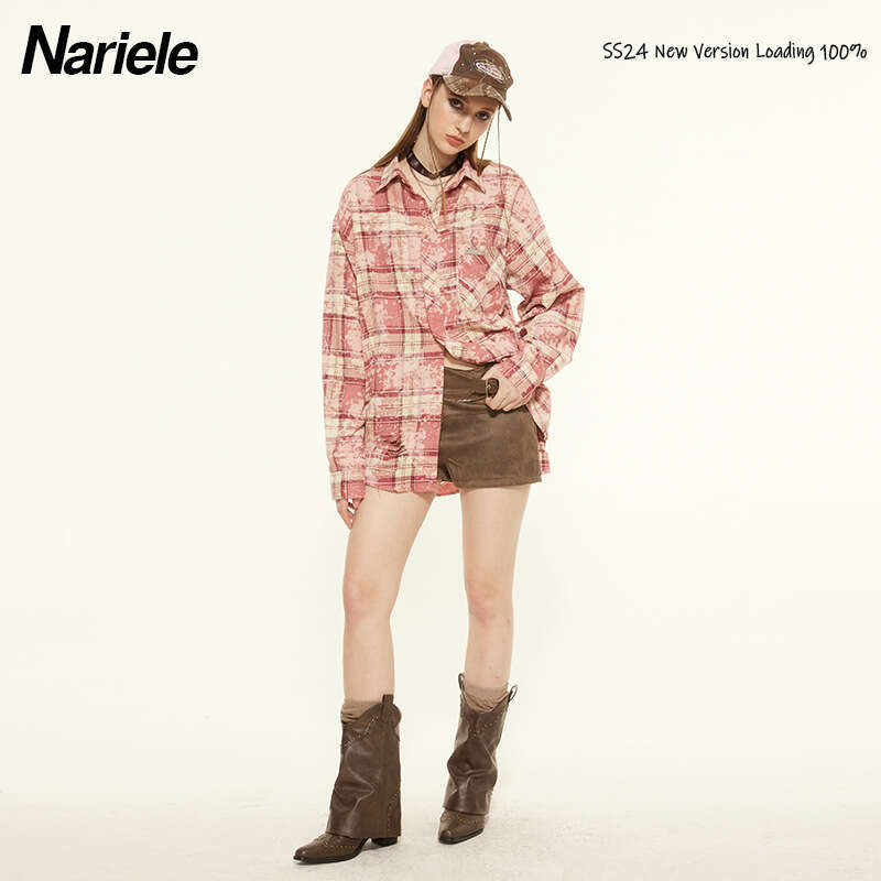 Vintage Plaid Polo Collar Design Color-Block College Style Casual Loose Shirt For Women B5