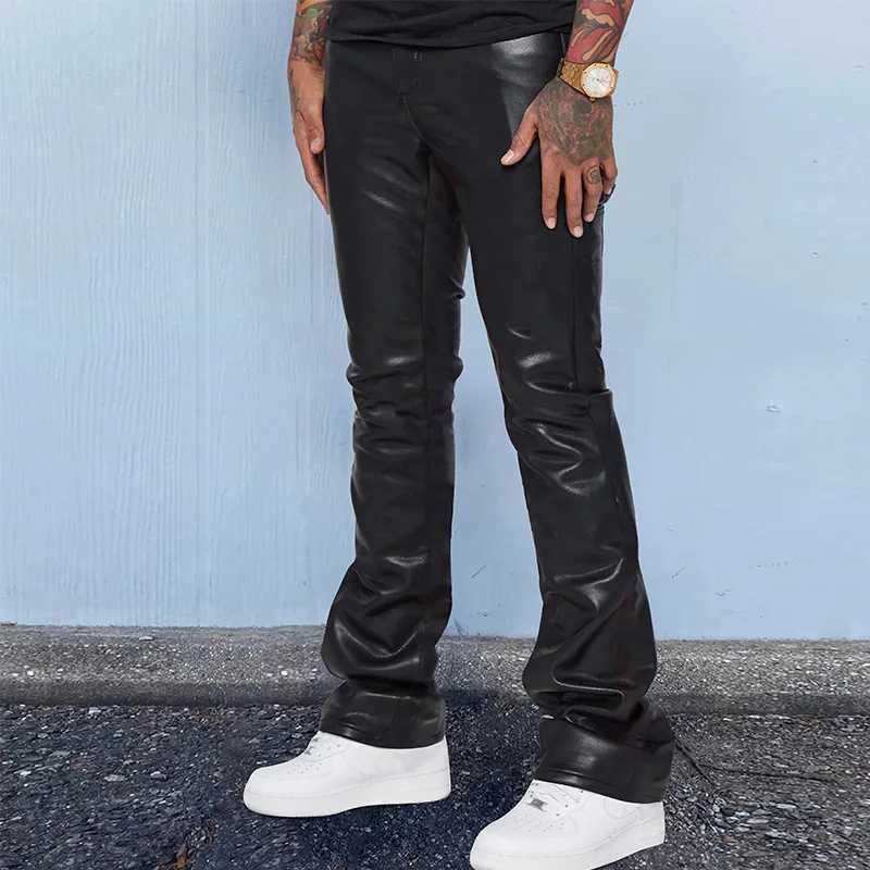 Mens Leather Pants Autumn New Casual Street Fashion Solid Color Bell Bottoms Joker Casual Pants Men W250819