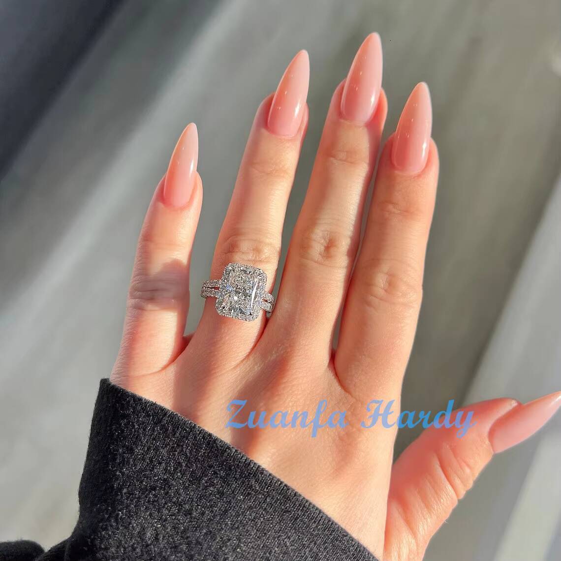 Custom 3ct Radiant Lab Grown Cultivated Diamond Ring 14K White Gold Fine Jewelry Hola Engagement Wedding Moissanite RingA