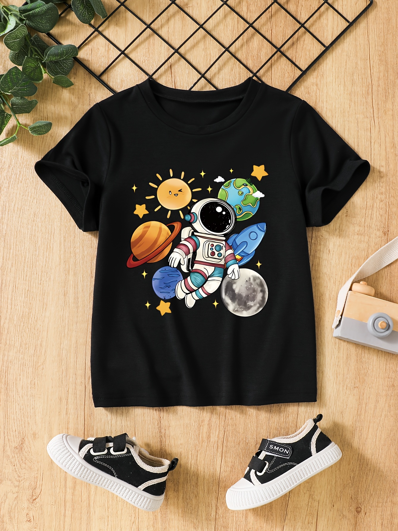 T-shirts Boys' Set of Three Short-Sleeve Astronaut Print Breathable Quick-Dry Tees