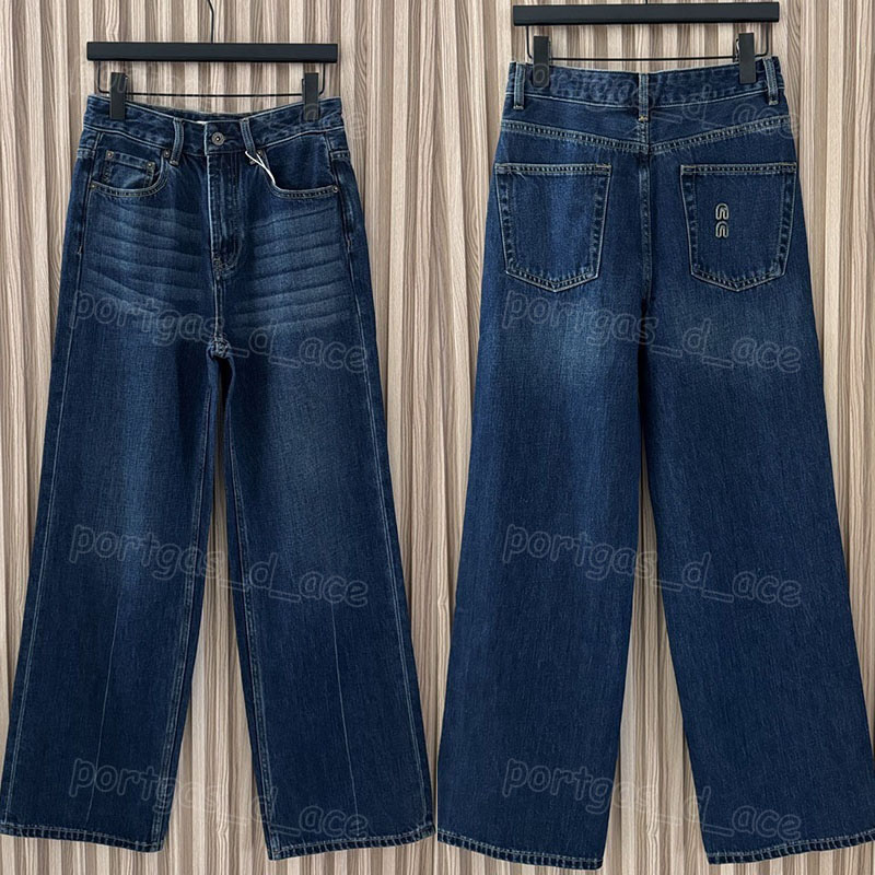 Luxury Women Blue Jeans Designer Back Letter Embroidered Jeans Brand Straight High Waist Denim Pants