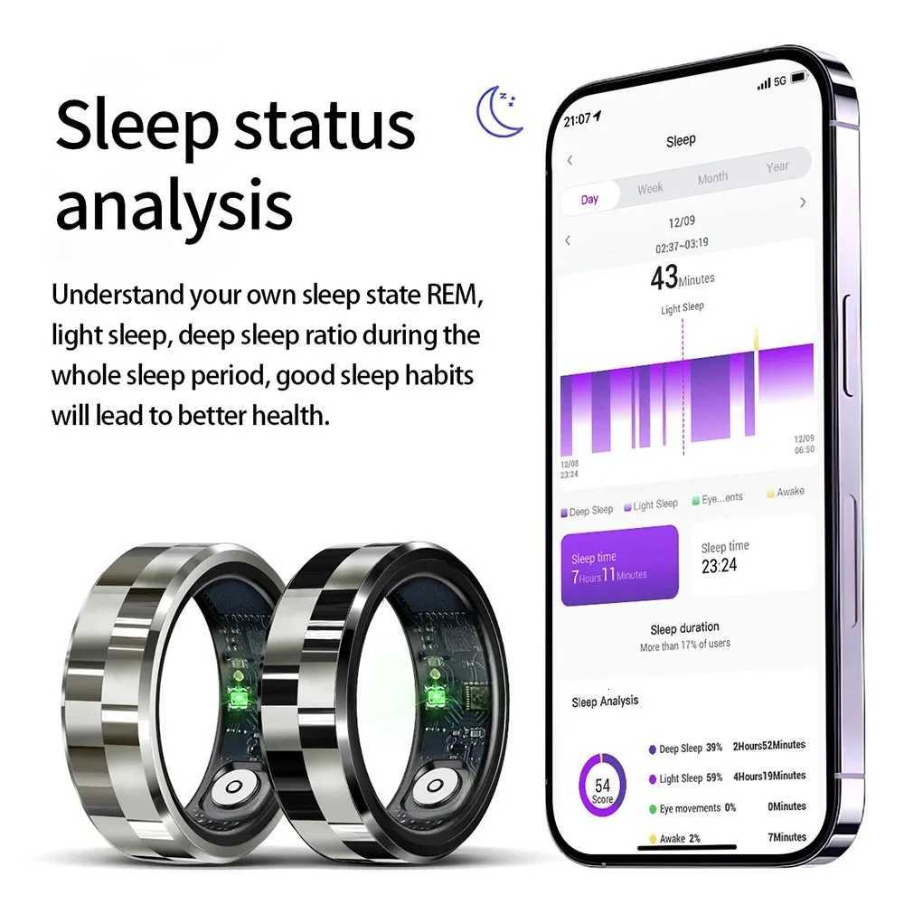 New R9 5ATM Waterproof Smart Ring Stainless Steel Health Monitor Fashion Luxury Smart Finger Ring for Men and Women with Charging Box as a Gift W25081