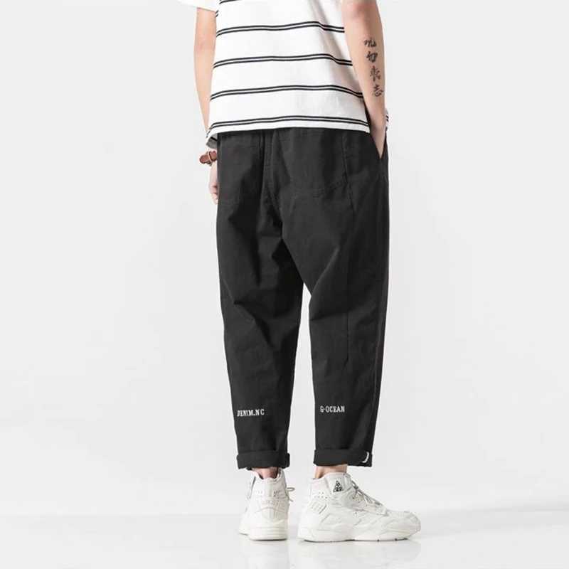 00% Cotton Casual Summer Pants With Belt Men Straight Baggy Ankle-Length Cargo Trousers Wide Leg Sweatpants Male Streetwear W250819