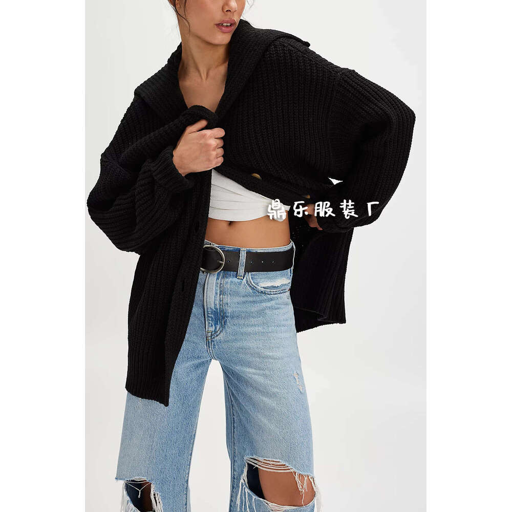 Winter New Temu Women's Fashion Turn-Down Collar Loose Plus Size Sweater Coat For Women B5