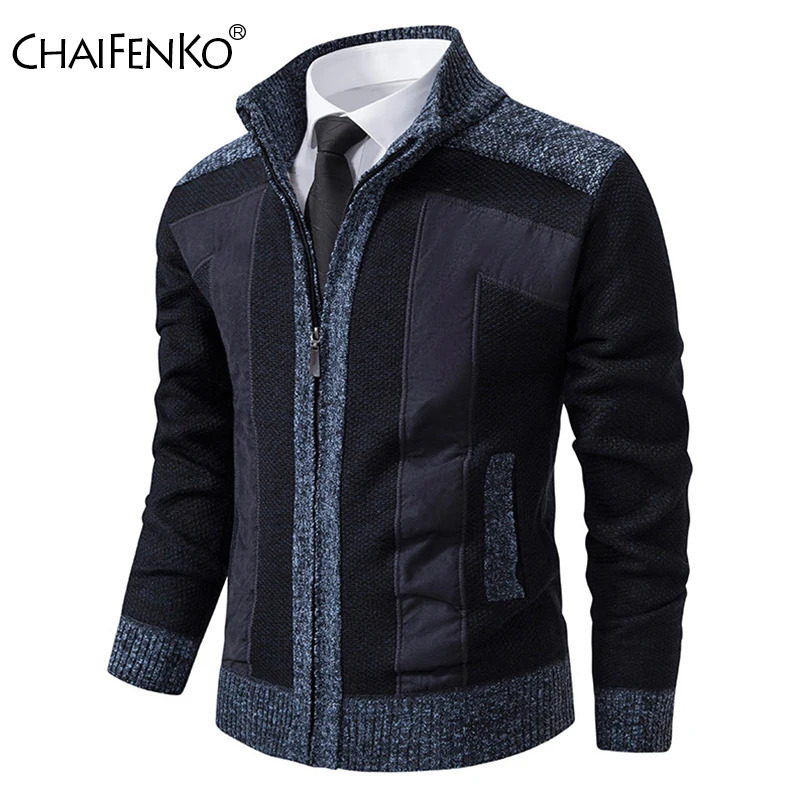 Autumn Winter Men Casual Stand Collar Cardigan Sweater Fashion Thickening Keep Warm Jackets Solid Versatile Coat 250819