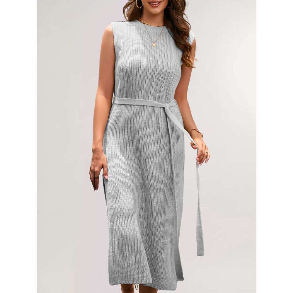Autumn New Women's Solid Color Base Knitted Fashion Commuter Slit Dress B5