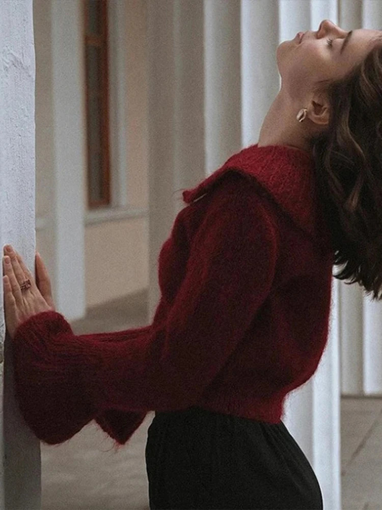 Fashion Collar Single Breasted Open Stitch Women Elegant Turndown Flare Sleeve Slim Top Lady Autumn Chic Casual Clothes 250819